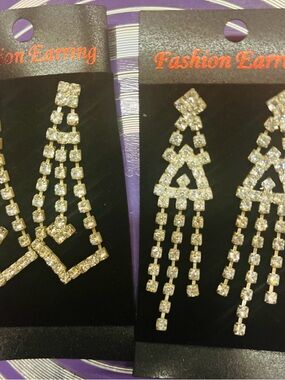 Rhinestone Dangle Statement Earrings - Gold Tone